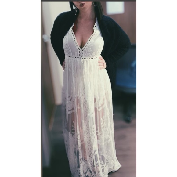 White Lace Maxi Romper Dress - Picture 2 of 7